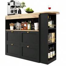360° Rotating Bar Table (Main Body 105 X 39 X 102 Cm), With 4 Drawers And Open Shelves, Suitable For Dining Room/Study/Living Room Etc. - Black - View 6