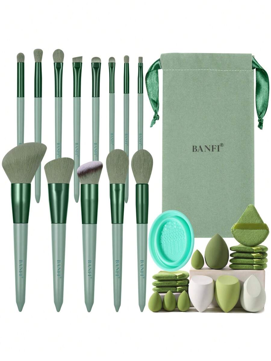 Bộ dụng cụ trang điểm 31 món bao gồm: Bộ 13 cọ trang điểm + 1 túi vải flanel + 4 bông mút trang điểm + 4 bông mút trang điểm mini + 8 bông phấn tam giác + 1 dụng cụ vệ sinh cọ trang điểm. - Nhiều màu - Xem 1