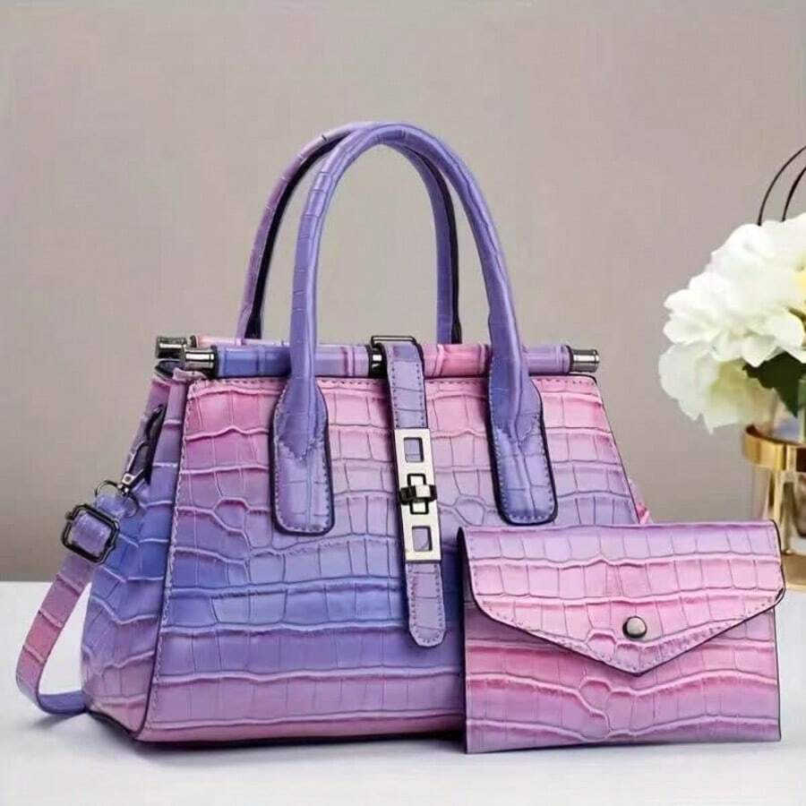 2026 New Fashionable Color-Blocked Women's Bag, Cross-Border Stone Pattern Shoulder/Crossbody Bag, High-Quality Shoulder/Crossbody Bag, Fashionable Handbag For Women - 紫色 - 查看 1