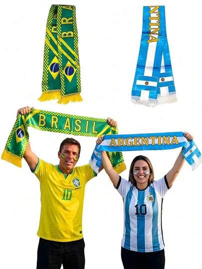 2pcs Word Cup Flag Support Scarf, Football Club Party Cheerleading Scarf, Spain / Brazil Flag Headbands, Suitable For Sports Events, The World Cup, Football Fan Products, Daily Use And Party Matching, Fan Gear, Those Watching Football Matche