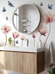 1 Set Green Potted Plant Wall Stickers, Suitable For Bedroom, Living Room, Kitchen And Other Scenarios - With Adhesive Backing, 1 Piece Pink Magnolia Wall Sticker, Vinyl Material, Can Be Stuck In Bathroom, Bedroom, Living Room And Other Universal Locations - Wall Stickers - View 8