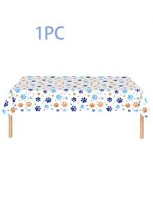 2pcs, 137*274cm/54*108in Disposable Party Tablecloth, Blue Base With Blue & Orange / White Base With Black & White / White Base With Blue & Orange Paw Print Pattern Tablecloth, Suitable For Various Theme Parties And Daily Use(Can Be Hung As Backdrop To Enhance Festival Atmosphere) - Orange - View 7