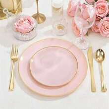 50/25/20/1 piezas Juego que incluye platos rosas premium de 7.5" y 10.25", diseño elegante con borde dorado, fácil de limpiar y reutilizable para cocina, boda, fiesta de cumpleaños, eventos y suministros para fiestas, catering para fiesta de graduación en 2026 - Rosa - Ver 9