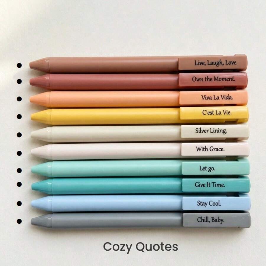 10pcs New Design Black Colored Aesthetic Anxiety Release Inspirational Encouraging Gel Ink Pen Soft Touch Smooth Writing Dry Fast For Journaling School&Office Supplies - 10pcs Black Ink Pens - View 1