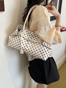 1pc Solid Color PU Fabric Polka Dot Pattern Metal Buckle Decor Large Capacity Women's Tote Bag Suitable For Commuting And Shopping - A - View 4