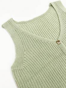 Áo vest nữ không tay cài cúc phía trước kiểu retro dễ thương, áo tank top dệt kim cổ chữ V đa năng, thời trang cho mùa xuân và mùa hè. - màu xanh lá - Xem 5