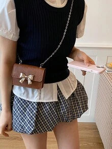 Túi đeo vai mini thắt nơ tối giản mới năm 2026, túi đeo chéo dây xích thời trang dành cho nữ. - màu nâu - Xem 8