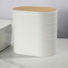 6pcs Striped Bamboo Lid Bathroom Vanity Set, Plastic Organizer Toothbrush Holder Rack - White - View 17