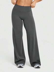 Estos pantalones anchos de yoga de unicolor son cómodos y estilizadores, adecuados para correr, hacer ejercicio y diversas actividades de yoga.Primavera - Gris - Ver 7