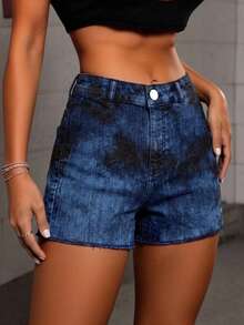 Shorts mujer Denim Ocean Storm Mezclilla con Lavado Mineral Ajuste Esculpido comodo freco liguero estilo ideal casa diario dulce vacaciones playa casual - Azul Marino - Ver 1