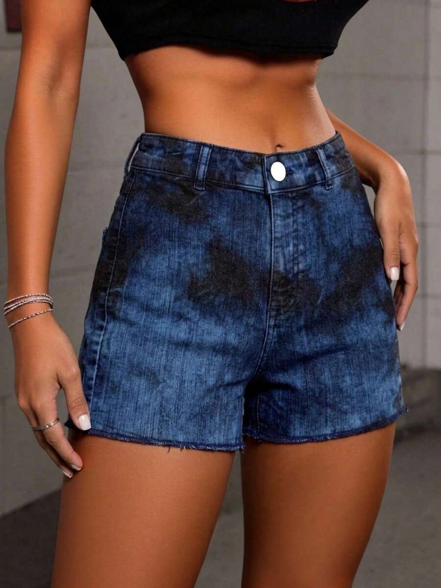 Shorts mujer Denim Ocean Storm Mezclilla con Lavado Mineral Ajuste Esculpido comodo freco liguero estilo ideal casa diario dulce vacaciones playa casual - Azul Marino - Ver 1