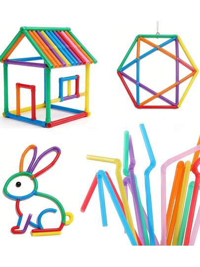100 pezzi Set di paglia intrecciata fatta a mano, morbida e durevole, riutilizzabile, forme creative e utensili da cucina, adatto per fai-da-te e artigianato, paglia intrecciata unica per gli amanti dell'artigianato, set di cannucce colorate multifunzione pieghevoli
