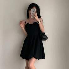 Vestido e de verano con lazo de mariposa,  vestido pado con tirantes y capullos de flores, cintura alta, estilo... - Negro - Ver 4