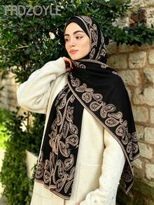 FADZOYLE 1pc Flower Paisley Embroidered Chiffon Hijab Black Muslim Women Scarf With Detailed Embroidery Soft Lightweight Shawl Wrap For Gift Daily Party Prayer Abaya Matching Accessories - Multicolor - View 9
