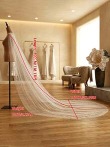 1 chiếc khăn choàng cưới ren có đuôi dài, áo choàng cô dâu kèm ghim cài, chất liệu lưới trắng mềm mại dài đến sàn nhà thờ, phụ kiện váy dự tiệc. - Màu trắng sữa - Xem 8