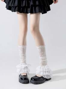 1 đôi tất giữ ấm chân kiểu Lolita viền ren đen/trắng, có thể dùng như ống tay áo dễ thương. - Nhiều màu - Xem 12