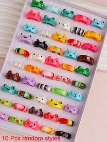 Set de 10 piezas de anillos con elementos de dibujos animados multicolor, elegantes y lindos de estilos mixtos, adecuados para fiestas, bodas, uso diario, regalo de joyería de moda, surtido aleatorio - raya - Ver 13