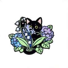 黑猫与花卉珐琅胸针 时尚装饰胸针 衣领徽章 包包胸章 珠宝礼品 - 彩色 - 查看 17
