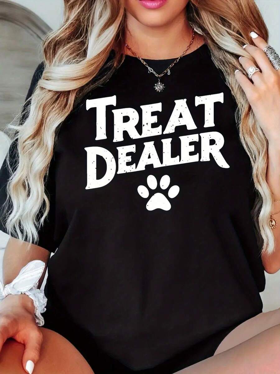 Women'S Short-Sleeve T-Shirt Featuring Front And Back Designs, Ideal for a Pet Treat Vendor Or Dog Snack Shop. This Casual Black Crew Neck Shirt Is Made from a Stretchy, Machine Washable, And Perfect for Spring, Summer, And Fall