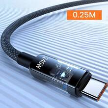 Cable USB a Tipo C de 240W, Cable de Carga Súper Rápida con Trenzado de Nailon y Luz Indicadora para Cargador - 0,25 millones - Ver 3
