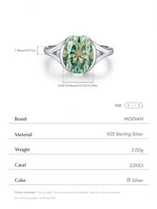 MODIAN 3CT Oval Green D Color Moissanite Ring 925 Sterling Silver Luxury Sparkling Jewelry Lab Diamond For Women Wedding Rings - Silver - View 6