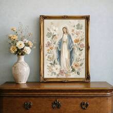 1 Stück gerahmtes/ungerahmtes Vintage Floal Gesegnete Mutter Gottes Leinwand Poster, minimalistischer Muster der Jungfrau Maria, christliche Wandkunst, Religion, katholische Taufe, Unsere Liebe Frau von Schriftrolle Gemälde für Apartment, Wohnzimmer, Schlafzimmer, moderne Heimdekoration - Poster - Übersicht 6