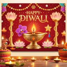 HAPPY DIWALI Party Decoration Background Wall Banner Festival Gathering Backdrop Poster Hanging Cloth 1 Set 1 Piece - Multicolor - View 2