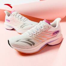 Anta Zapatos de running con amortiguación profesional  Mach 4 para mujeres, ligeros y transpirables para el verano, adecuados para fitness, exámenes físicos, deportes estudiantiles - Blanco papel/Naranja melón fluorescente/Morado pinellia-1 - Ver 3