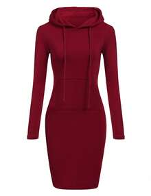 Vestido de mujer de otoño, vestidos con capucha para mujer, sudaderas con capucha para mujer, sudaderas con capucha para mujer, vestido, Tops, ropa para mujer - Negro - Ver 3