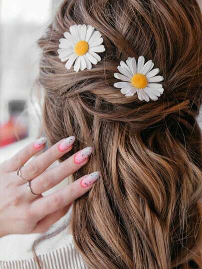 5pcs Floral Hidden Hair Clips Set, Suitable For Braids, Adjustable Headbands, Weddings, Vacations, Beaches, Summer Hairstyles, Daisy, Gold Color Hair Clips