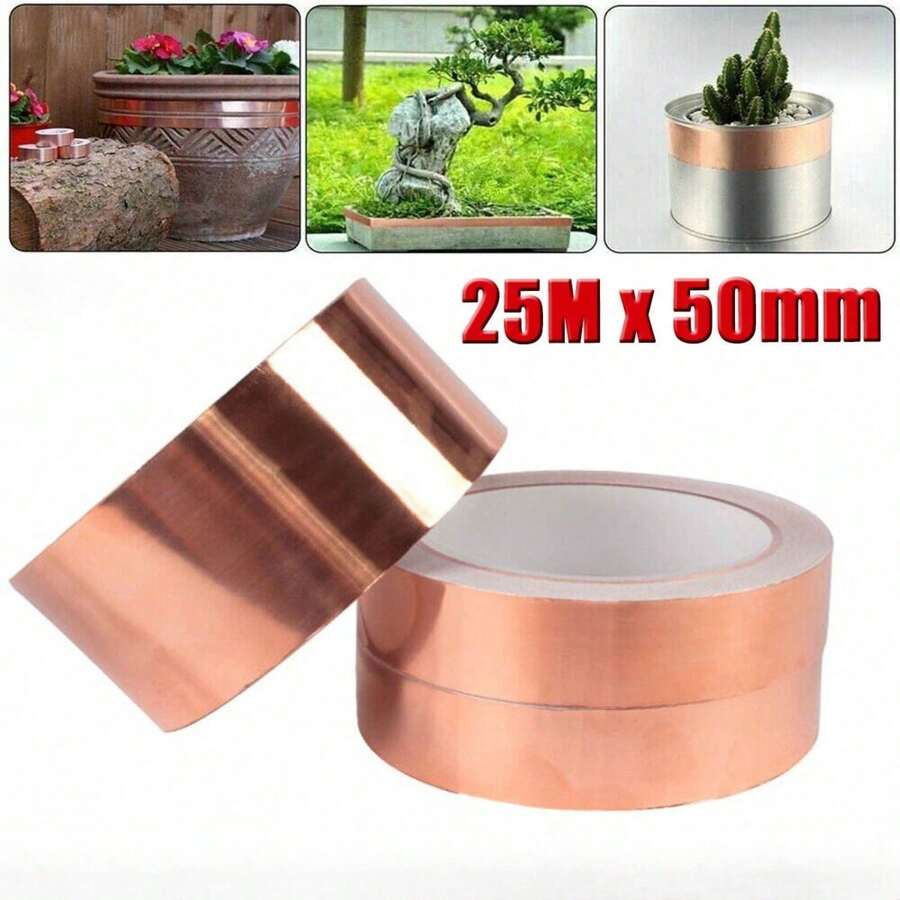 Kupferfolienband – Doppelseitig, Leitfähig, Hitzebeständig, Industrieklebeband, Hochtemperaturklebeband Für Elektronikreparaturen, Gartenarbeit (Schneckenschutz) Und Heimwerkerprojekte, 25 M, Gartendekoration | Rolle | Materialien - Einheitsgröße - Übersicht 1