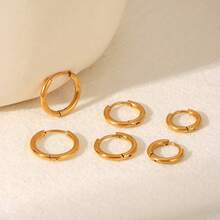 4 Pairs High Quality Stainless Steel Gold Hoop Earrings, Anti-Allergy, Minimalist Elegant, Fashion Jewelry Accessories For Women, Suitable For Daily Wear Or Parties, A Refined Gift For Her - Gold - View 6