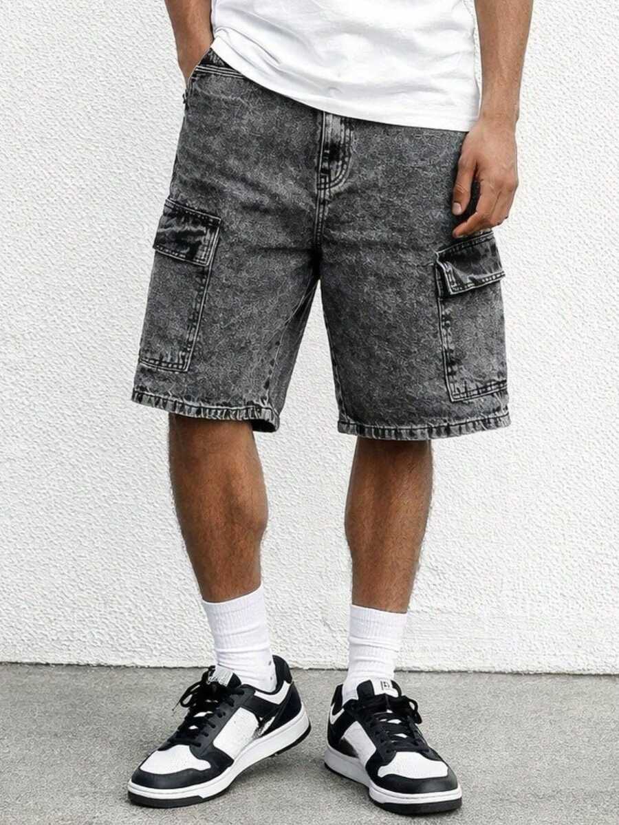 Men's Denim Cargo Shorts Streetwear - 石墨 - 查看 1