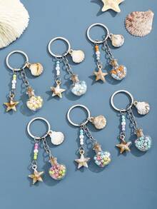 1pc DIY Glow-In-The-Dark Colorful Beaded Heart Shaped Wish Bottle Keychain, Shell, Star, Wish Bottle Keyring, Creative Gift For Lover, Friend, Girlfriend, Holiday, Festival, Mobile Phone, Car Accessories, Party Favor - Multicolor - View 3