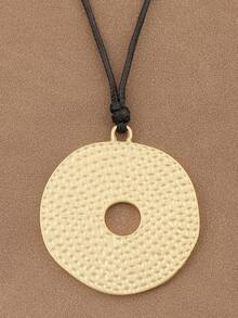 SUPBORA 1pc Fashionable Boho Style Open Hollow Large Circles Round Spiral Swirl Pendant With Black Wax Rope Statement Necklace Suitable For Women's Daily Wear - Gold and Silver - View 3