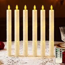 6pcs/Set Remote Control Flameless LED Candle Lights With Realistic Flickering Flame Effect, Long Straight Candle Holders With Lighting String, Battery Powered Rotating Switch (Batteries Not Included), Ivory White Plastic Candle Holders, Suitable For Dinner, Valentine's Day, Wedding, Carnival, Party Decoration - 6pcs/set Remote Control - View 2