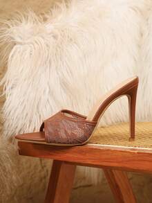 Sexy Fashion Mesh Patchwork Pointed Toe Stiletto Heel Casual Versatile Mule Style High Heel Sandals, Summer - Brown - View 5