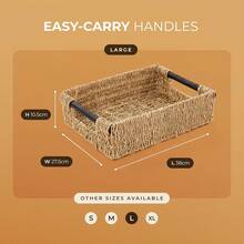Handwoven Seagrass Storage Baskets Rectangular Wicker Style With Wooden Handles Nesting Shelf Hamper For Bathroom Bedroom Kitchen Home Office Small - Large - View 4