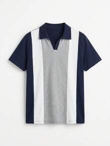 Men's Casual Colorblock Short Sleeve Polo T-Shirt - Navy Blue - View 2