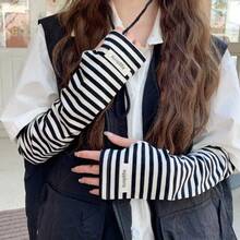 Korean-Style Striped Sun Protection Arm Sleeves For Women, Ice Sleeves For Outdoor Driving And Cycling, UV Protection, Loose-Fitting Arm Guards - Light White Striped Arm Warmers - View 11