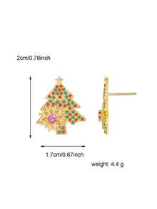 Women's Gold-Plated Christmas Tree Shaped Earrings, Inlaid With Red, Green Zirconia And Pink Zirconia Snowflake Accents, Elegant Holiday Design, Suitable For Daily Commute And Workwear, An Ideal Gift For Fashion Enthusiasts - Gold - View 5