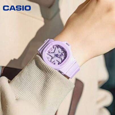  Đồng hồ Casio Baby-G BGA-10D-6A màu tím, mặt số hình ngôi sao Y2K, hiển thị 7 ngày, vòng bezel có thể tháo rời, chống nước 100m, chống sốc, dành cho nữ.