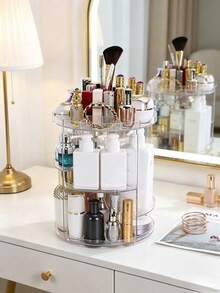 360 Degree Rotating Desktop Storage Rack, Acrylic Box Cosmetic Organizer Suitable For Lipstick, Skincare, Makeup Display Rack, Suitable For Vacation, Beach, Bathroom, Bedroom And More Scenes, Large Capacity - 268 - View 11