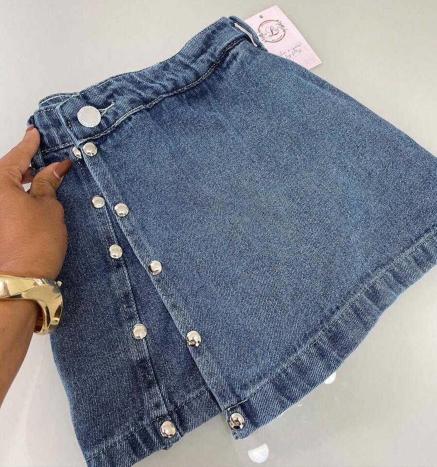 Denim Shorts With Side Slit And Glitter Darts, Sizes 34 To 52. - 寶藍色 - 查看 1