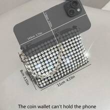 Dancing Engine Sparkling Crystal Mini Coin Purse, Handmade Coin Pouch With Short Chain Handle - Silver - View 4