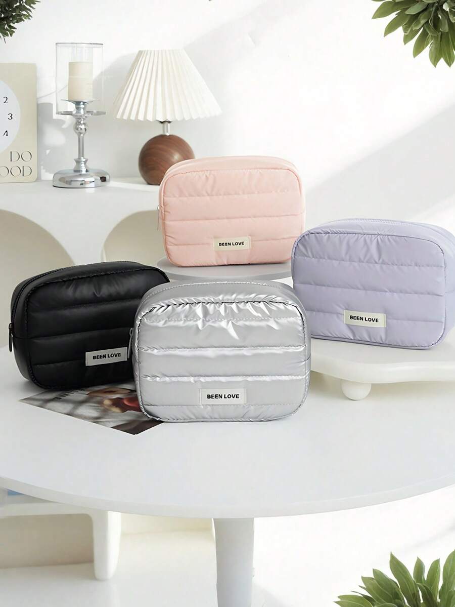1 pièce Nouveau sac cosmétique coréen matelassé de voyage créatif et à la mode en polyester, élégant sac de toilette à embrayage, pochette numérique antichoc et antidérapante imperméable, porte-monnaie minimaliste urbain, sac de rangement multifonction grande capacité pouvant contenir des cosmétiques
