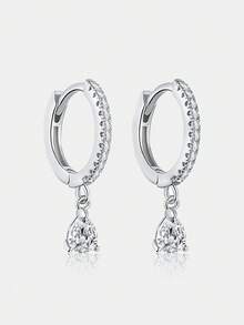 1 Đôi bông tai mặt dây chuyền hình giọt nước bằng bạc Sterling S925, đính đá Zirconia tổng hợp sáng bóng, không gây dị ứng, kiểu dáng tối giản thanh lịch, tinh tế, phù hợp cho phụ nữ đeo hàng ngày hoặc làm quà tặng dịp lễ. - giọt nước - Xem 2