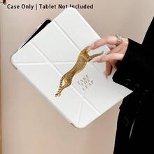 1 pieza Funda de tableta de acrílico transparente con cristal, con estampado de guepardo dorado y lema inspirador, cubierta protectora plegable con bordes reforzados de silicona, función de activación/suspensión automática, soporte para lápiz y soporte de varios ángulos para iPad - Estilo 1 - Ver 7