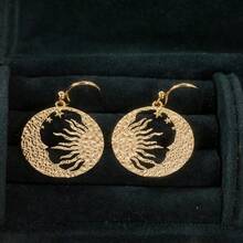 1 Pair Fashionable Creative Crescent Moon & Sun Circle Pendant Earrings, Elegant Daily Wear Jewelry For Women - Gold - View 8