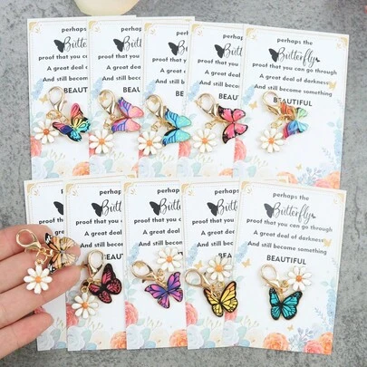 10pcs Colorful Butterfly Keychains, Bag Charms, Perfect Gifts For Anyone, Butterfly Decor, Birthday, Daily Accessories